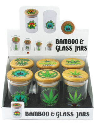 Large Glass Leaf Jars / W Bamboo Cap