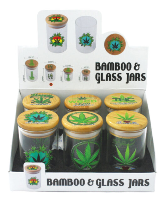 Large Glass Leaf Jars / W Bamboo Cap
