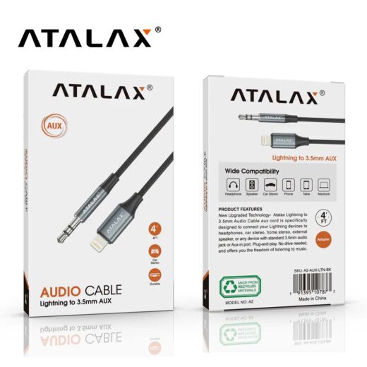 ATALAX A2 AUXILIAR CABLE LIGHTNING TO 3.5 MM