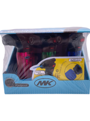 MK - JET TORCH REFILLABLE - ASSORTED - 9CT